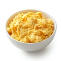 A bowl of fluffy scrambled eggs, isolated on a white background, Royalty Free Stock Photo