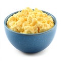 A bowl of fluffy scrambled eggs, isolated on a white background, Royalty Free Stock Photo