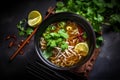 bowl food background noodle meal japanese vegetable egg soup asian hot. Generative AI. Royalty Free Stock Photo