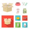 A bowl with food, a haircut for a cat, a sick cat, a package of feeds. at set collection icons in cartoon,flat style Royalty Free Stock Photo