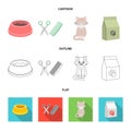 A bowl with food, a haircut for a cat, a sick cat, a package of feeds. at set collection icons in cartoon,outline,flat Royalty Free Stock Photo