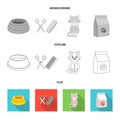 A bowl with food, a haircut for a cat, a sick cat, a package of feeds. at set collection icons in flat,outline Royalty Free Stock Photo