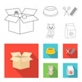 A bowl with food, a haircut for a cat, a sick cat, a package of feeds. at set collection icons in outline,flat style Royalty Free Stock Photo