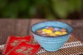 A bowl of food for the Lantern Festival.The Chinese meaning in the picture is `happiness`