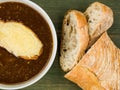 Bowl of French Onion Soup With Toasted Bread and Melted Cheese Royalty Free Stock Photo