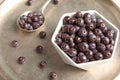 Bowl with fresh acai berries on tray, Royalty Free Stock Photo