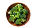 Bowl of fresh broccoli florets isolated on white background