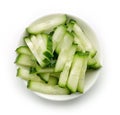 Bowl of fresh cucumber slices from above