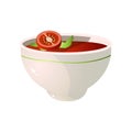 Bowl of fresh, eco, hot tomato soup, vegan dish