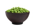 Bowl with fresh edamame soybeans on white background Royalty Free Stock Photo