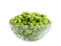 Bowl with fresh edamame soybeans on white background Royalty Free Stock Photo