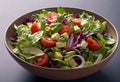 bowl with fresh garden salad isolated on white background, vegetable salad, healthy and vegetarian food concept, Royalty Free Stock Photo