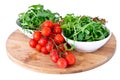 Bowl of fresh green, natural arugula and cherry tomatoes Royalty Free Stock Photo