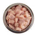 Bowl of fresh healthy diced chicken for cats and dogs