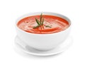 Bowl with fresh homemade tomato soup on white