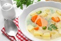 Bowl of fresh homemade vegetable soup served on , closeup Royalty Free Stock Photo