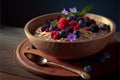 Bowl of Fresh Oatmeal Granola and Fruits For Breakfast AI Generative