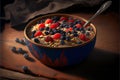 Bowl of Fresh Oatmeal Granola and Fruits For Breakfast AI Generative Royalty Free Stock Photo