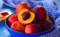 Bowl of fresh peaches for breakfast Royalty Free Stock Photo