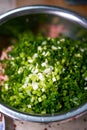 A bowl of fresh pork chive bun stuffing Royalty Free Stock Photo