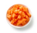 Bowl of fresh raw carrot cubes Royalty Free Stock Photo