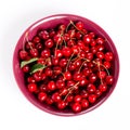 Bowl of fresh red cherries on white background Royalty Free Stock Photo