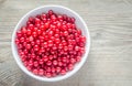 Bowl with fresh redcurrant on the wooden table Royalty Free Stock Photo