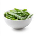 A bowl of fresh snow peas, isolated on a white background, emphasizing Royalty Free Stock Photo