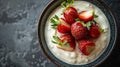 Bowl of fresh strawberries in creamy yogurt Royalty Free Stock Photo