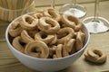 Bowl with fresh traditional Italian Tarallini close up