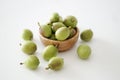 A bowl of fresh unripe peaches