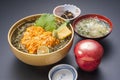 Bowl of fresh urchin eggs and seaweed soup