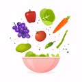 Bowl of fresh vegetable salad, healthy food. Flat design style m