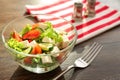 Bowl with fresh vegetable salad on table. Diet food Royalty Free Stock Photo