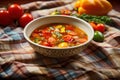 Bowl with fresh vegetable soup meal. Generate Ai