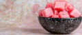 Bowl of fresh watermelon cubes. Royalty Free Stock Photo
