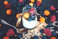 Healthy breakfast with yoghurt and berries in a jar Royalty Free Stock Photo