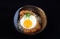 Bowl with fried fish, rice and egg Royalty Free Stock Photo