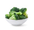 Bowl with frozen broccoli on white background Royalty Free Stock Photo
