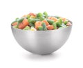 Bowl with frozen vegetables on white background Royalty Free Stock Photo