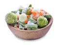 Bowl with frozen vegetables on white background Royalty Free Stock Photo