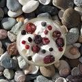 Bowl of frozen yogurt with berries, top view