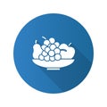 Bowl with fruit flat design long shadow glyph icon