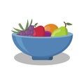 bowl of fruits. bowl with grapes, pears, apples, plums, oranges. vector simple flat cartoon graphics Royalty Free Stock Photo
