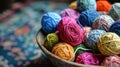 a bowl full of colorful balls of yarn Royalty Free Stock Photo