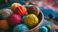a bowl full of colorful balls of yarn Royalty Free Stock Photo