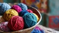 a bowl full of colorful balls of yarn Royalty Free Stock Photo