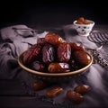 A bowl full of dried dates, a perfect snack full of sweet and sticky flavor.