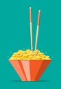 Bowl full of gold coins and chopsticks. Royalty Free Stock Photo