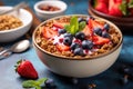 a bowl full of healthy granola topped with berries